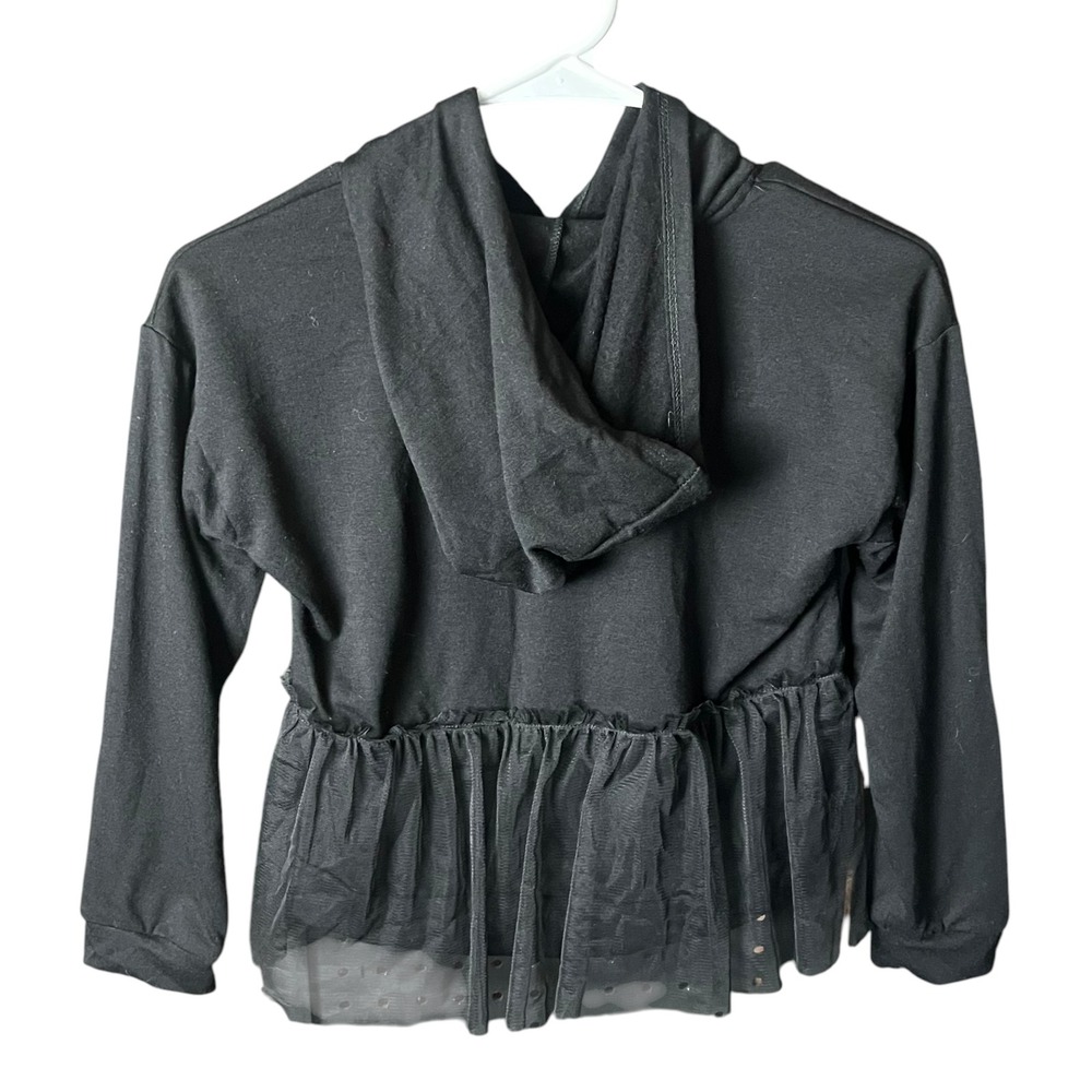 Forever 21 Tulle Hem Hoodie Girls Size 9/10 Black Peplum Pullover Balletcore - Picture 13 of 14